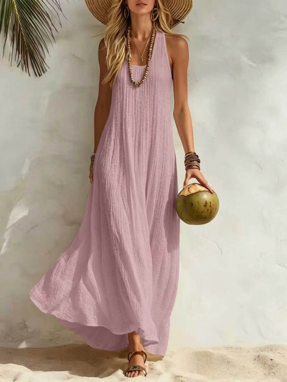 Women's Dusty Pink Sleeveless Scoop-Neck Relaxed Swing Maxi Dress